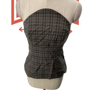 Reformation Black and Gray Checkered Strapless Blouse